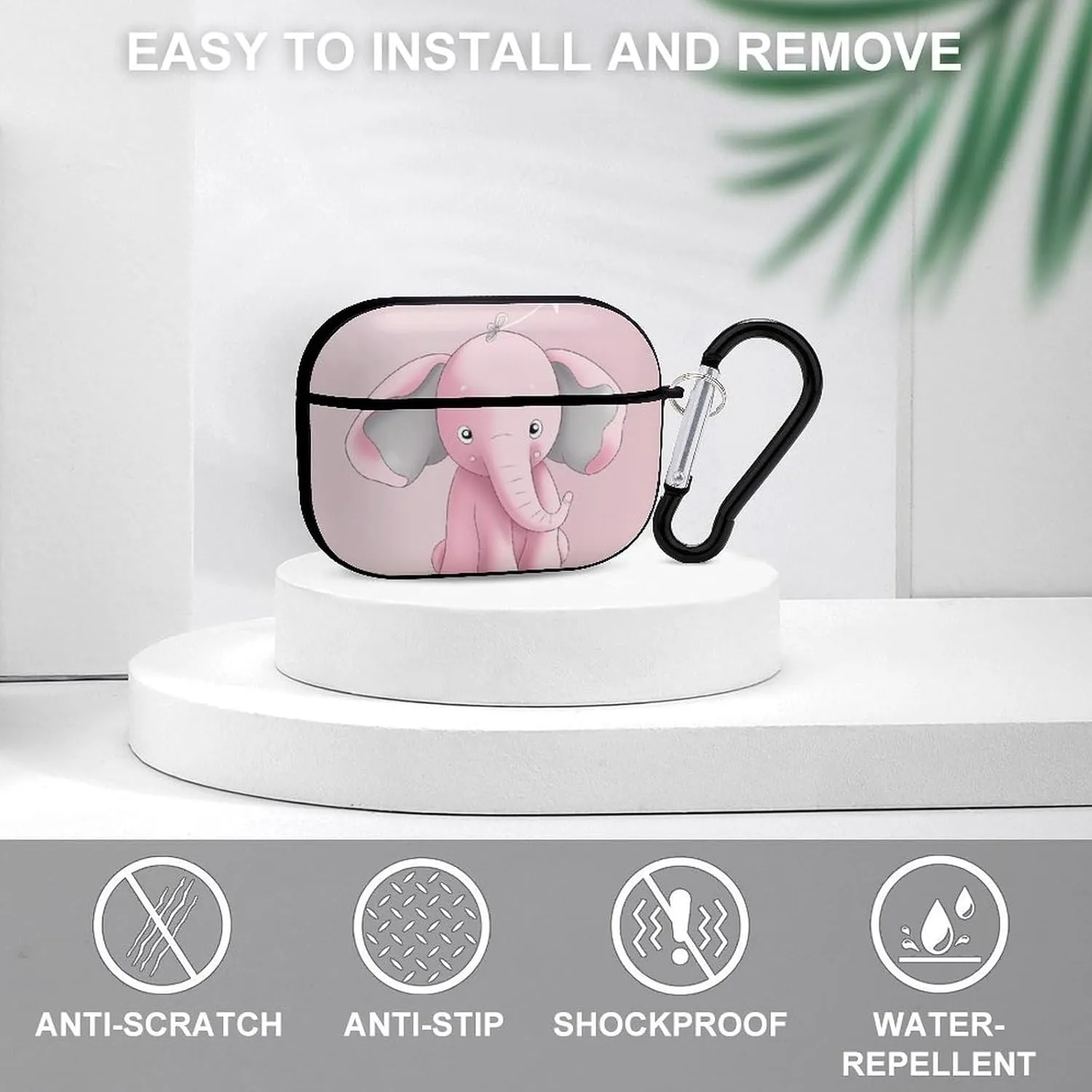 Airpods Pro Case for (2nd/1st Gen), Elephant Airpods Pro 2 Cover, Earpods Case with Durable Carabiner, Earbud Cases Supports Wireless Charging Durable and Shockproof
