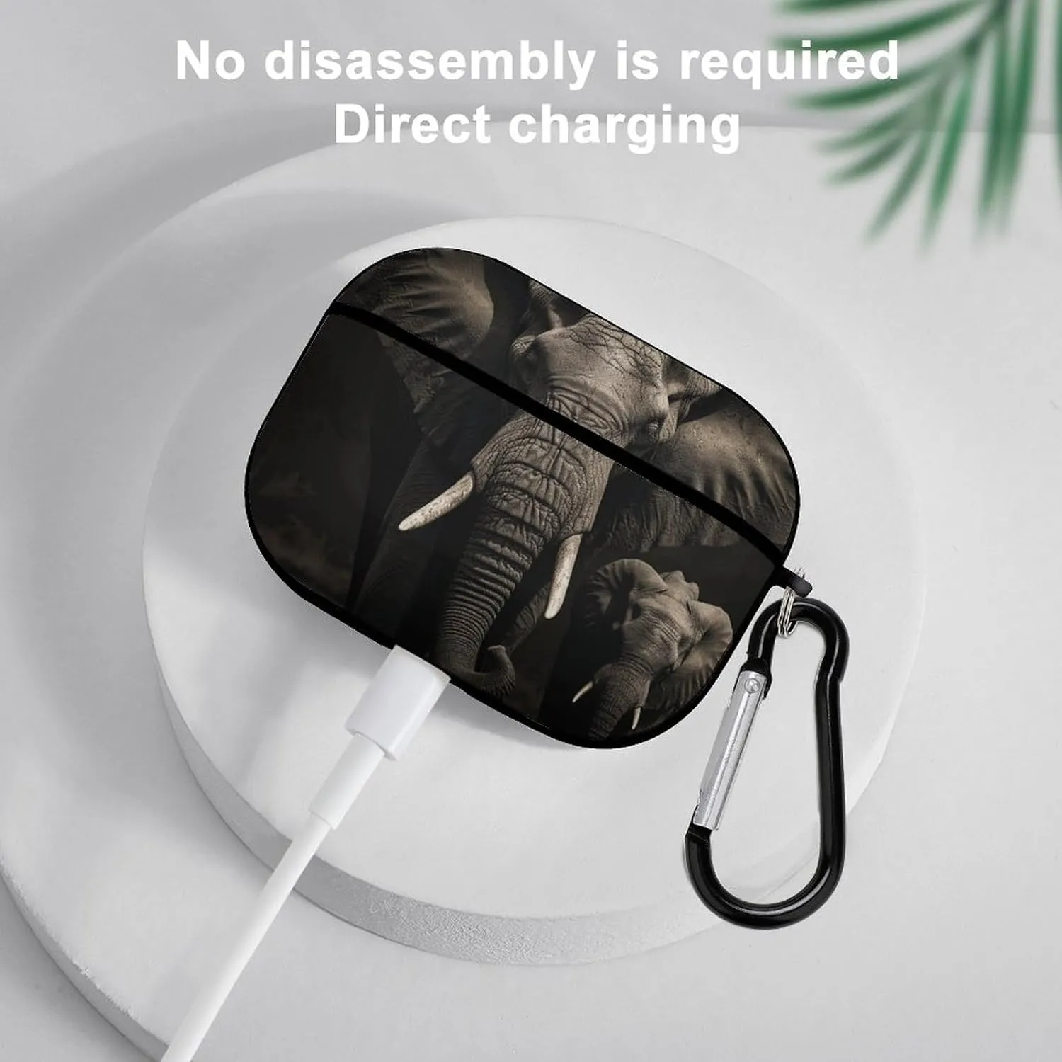 Airpods Pro Case for (2nd/1st Gen), Elephant Black Airpods Pro 2 Cover, Earpods Case with Durable Carabiner, Earbud Cases Supports Wireless Charging Durable and Shockproof