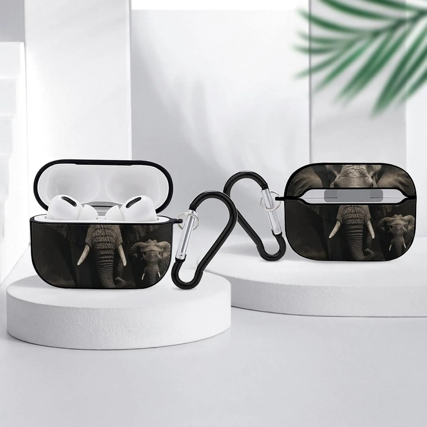 Airpods Pro Case for (2nd/1st Gen), Elephant Black Airpods Pro 2 Cover, Earpods Case with Durable Carabiner, Earbud Cases Supports Wireless Charging Durable and Shockproof