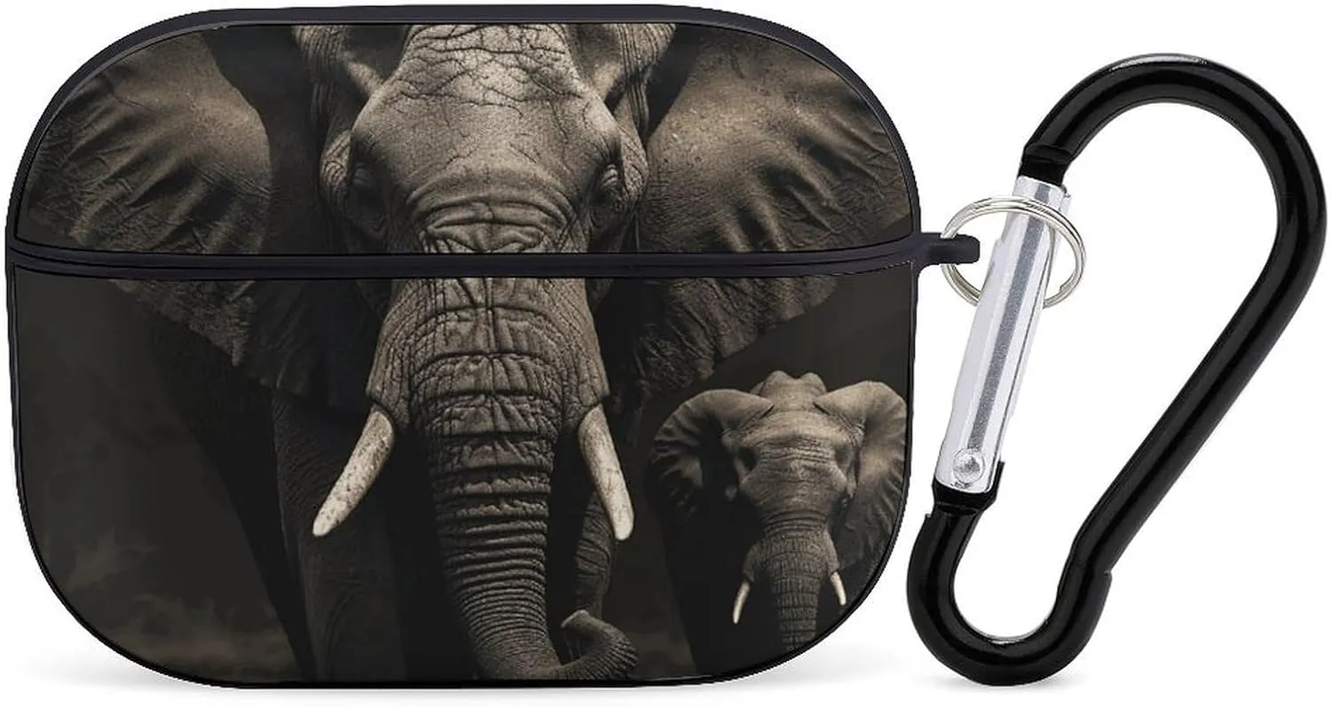 Airpods Pro Case for (2nd/1st Gen), Elephant Black Airpods Pro 2 Cover, Earpods Case with Durable Carabiner, Earbud Cases Supports Wireless Charging Durable and Shockproof