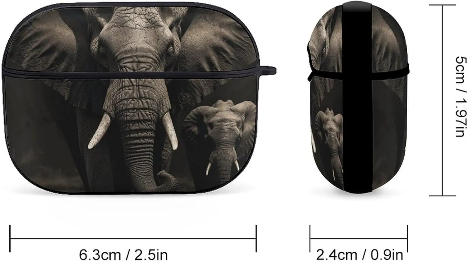 Airpods Pro Case for (2nd/1st Gen), Elephant Black Airpods Pro 2 Cover, Earpods Case with Durable Carabiner, Earbud Cases Supports Wireless Charging Durable and Shockproof