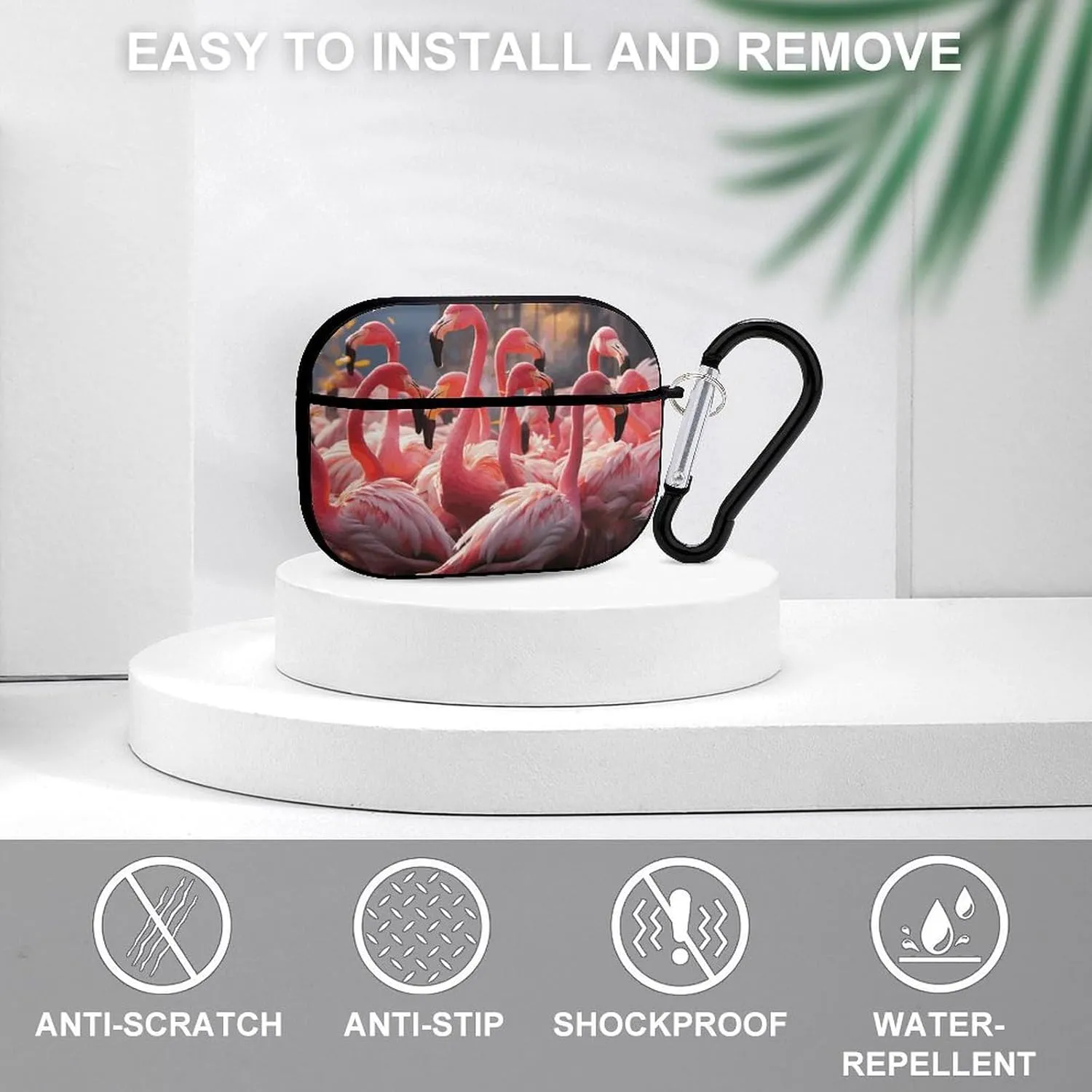 Airpods Pro Case for (2nd/1st Gen), Flamingos Partying Airpods Pro 2 Cover, Earpods Case with Durable Carabiner, Earbud Cases Supports Wireless Charging Durable and Shockproof