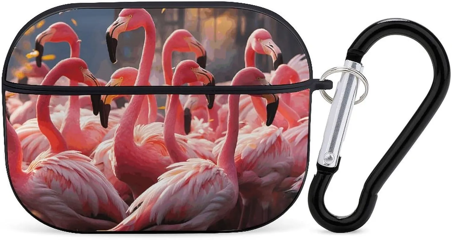 Airpods Pro Case for (2nd/1st Gen), Flamingos Partying Airpods Pro 2 Cover, Earpods Case with Durable Carabiner, Earbud Cases Supports Wireless Charging Durable and Shockproof