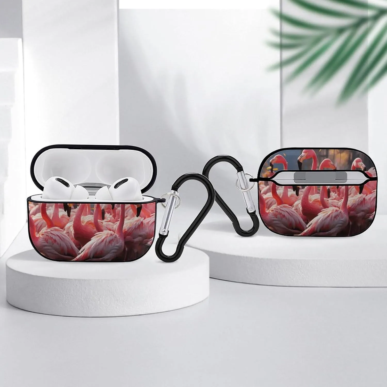 Airpods Pro Case for (2nd/1st Gen), Flamingos Partying Airpods Pro 2 Cover, Earpods Case with Durable Carabiner, Earbud Cases Supports Wireless Charging Durable and Shockproof