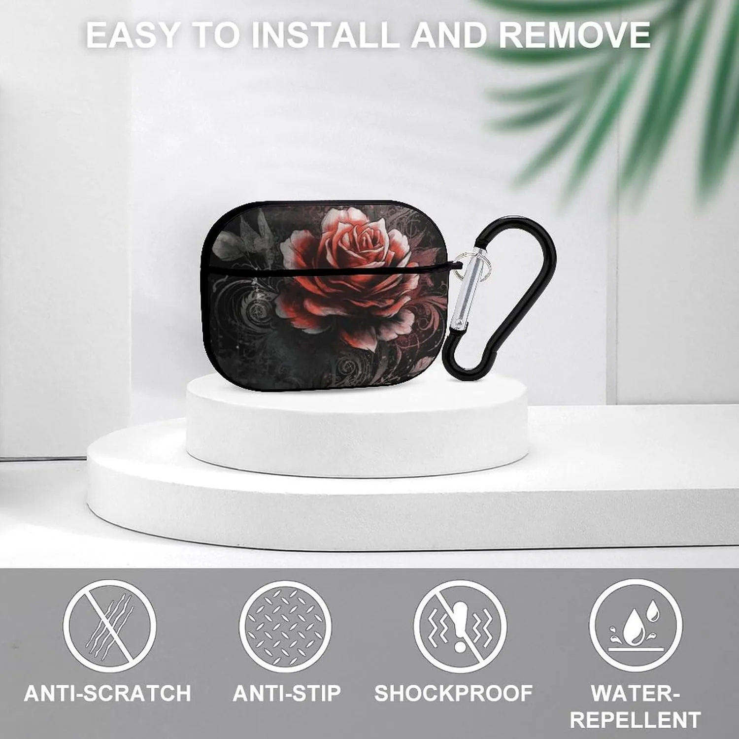 Airpods Pro Case for (2nd/1st Gen), Flat Rose Airpods Pro 2 Cover, Earpods Case with Durable Carabiner, Earbud Cases Supports Wireless Charging Durable and Shockproof