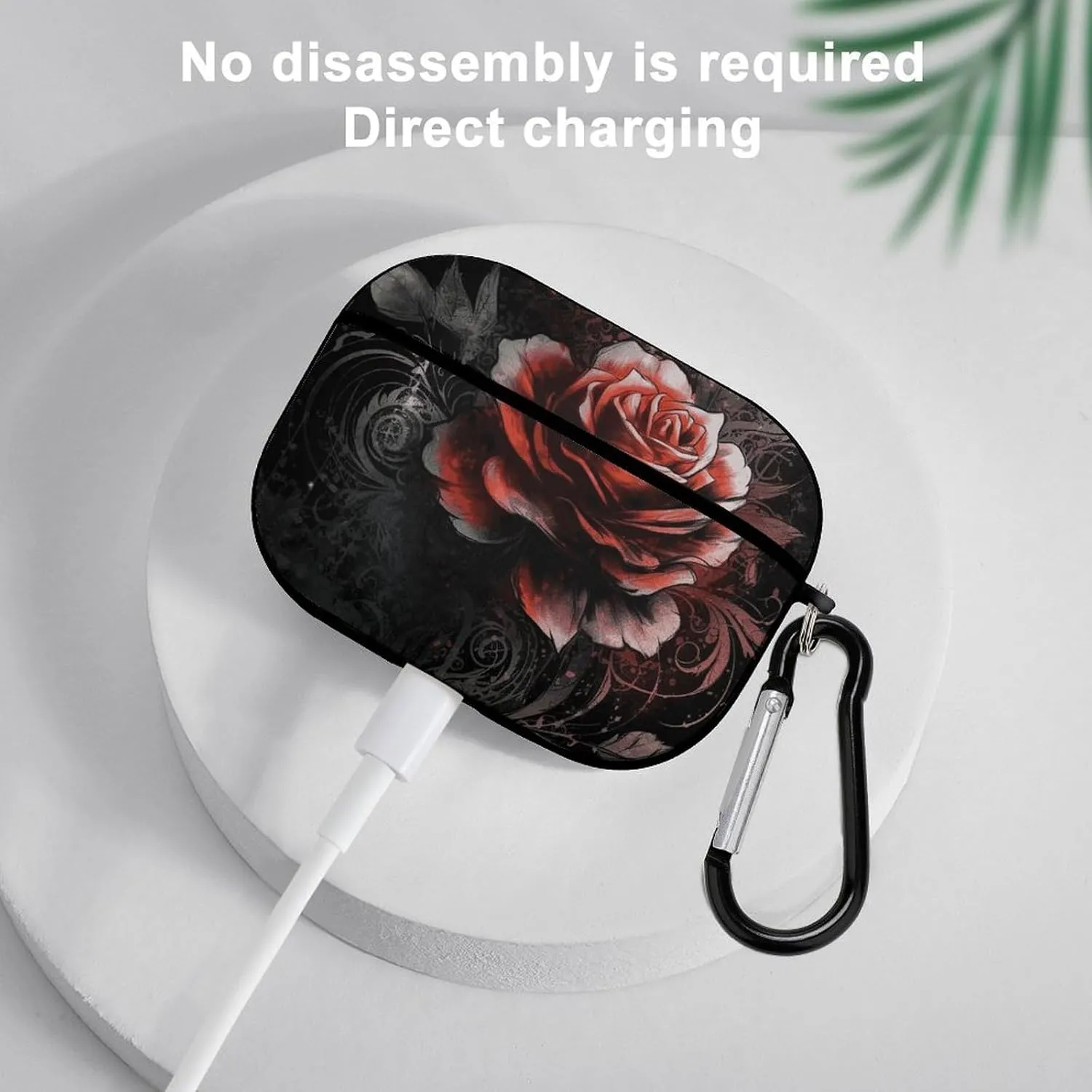 Airpods Pro Case for (2nd/1st Gen), Flat Rose Airpods Pro 2 Cover, Earpods Case with Durable Carabiner, Earbud Cases Supports Wireless Charging Durable and Shockproof