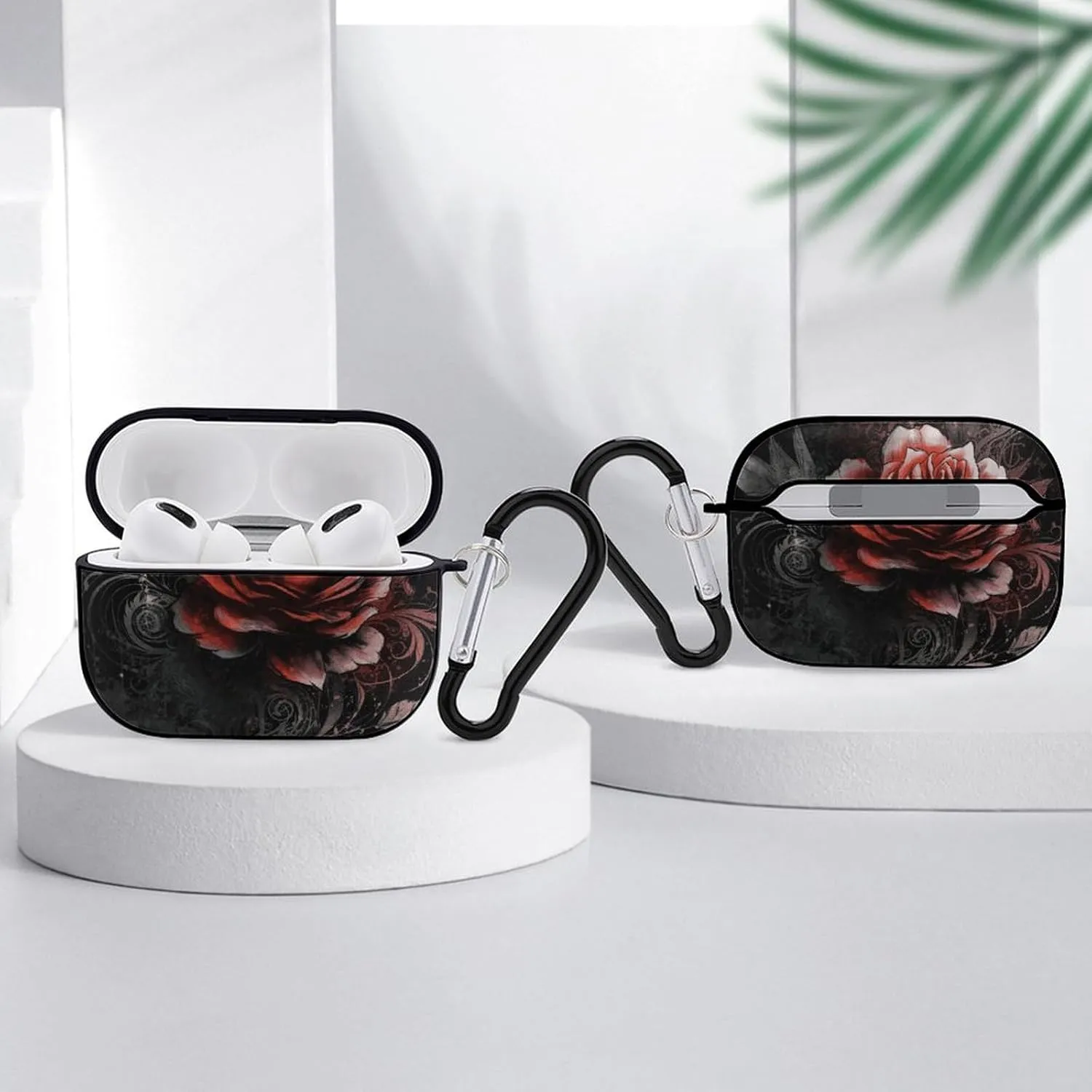 Airpods Pro Case for (2nd/1st Gen), Flat Rose Airpods Pro 2 Cover, Earpods Case with Durable Carabiner, Earbud Cases Supports Wireless Charging Durable and Shockproof