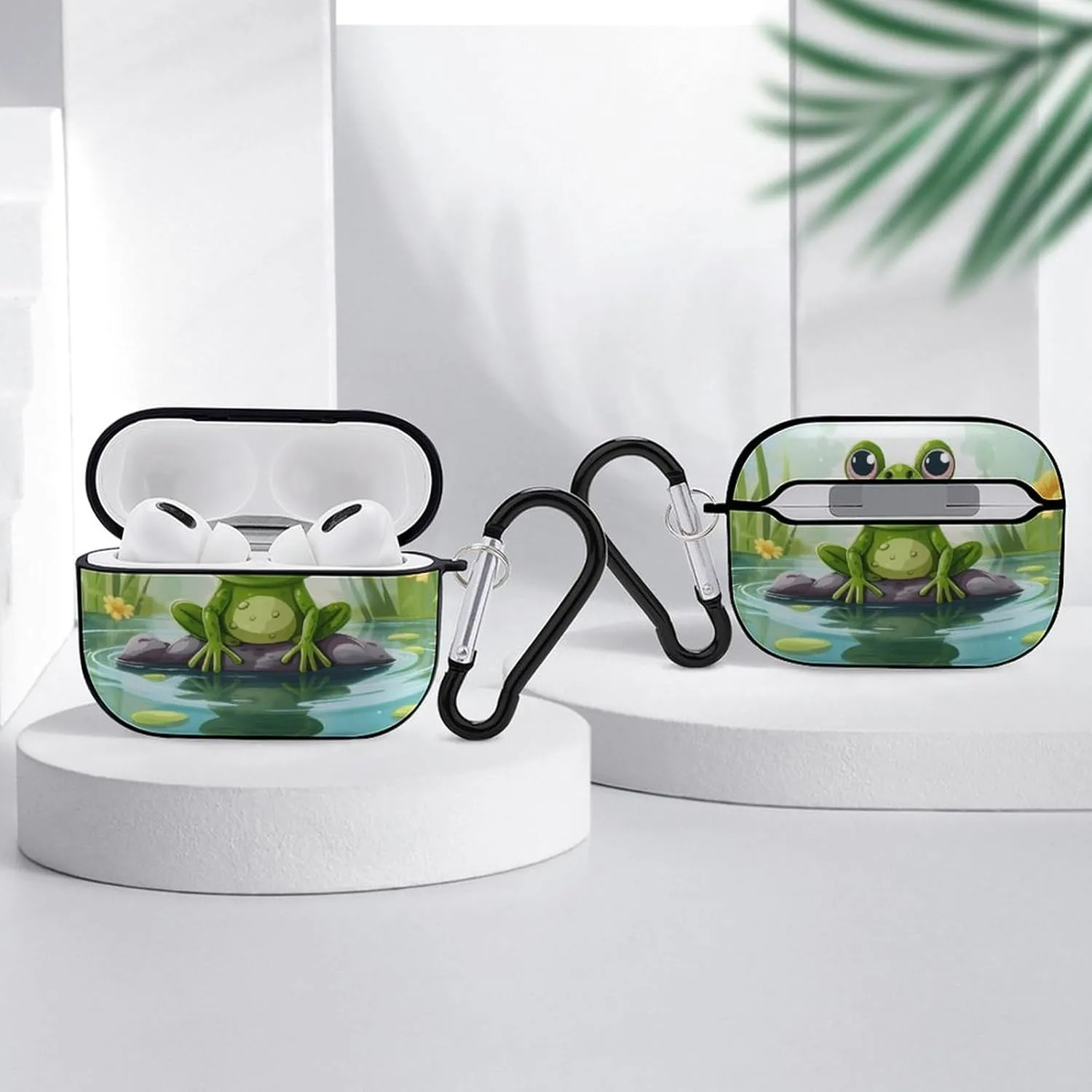 Airpods Pro Case for (2nd/1st Gen), Frog in A Pond Airpods Pro 2 Cover, Earpods Case with Durable Carabiner, Earbud Cases Supports Wireless Charging Durable and Shockproof