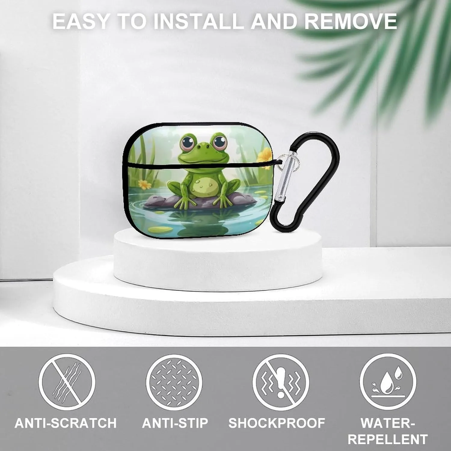 Airpods Pro Case for (2nd/1st Gen), Frog in A Pond Airpods Pro 2 Cover, Earpods Case with Durable Carabiner, Earbud Cases Supports Wireless Charging Durable and Shockproof
