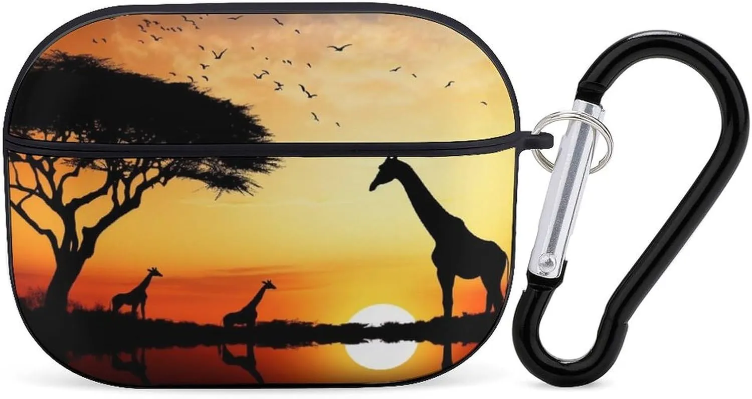 Airpods Pro Case for (2nd/1st Gen), Giraffe Sunset Airpods Pro 2 Cover, Earpods Case with Durable Carabiner, Earbud Cases Supports Wireless Charging Durable and Shockproof