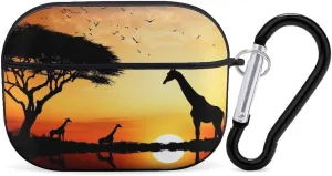Airpods Pro Case for (2nd/1st Gen), Giraffe Sunset Airpods Pro 2 Cover, Earpods Case with Durable Carabiner, Earbud Cases Supports Wireless Charging Durable and Shockproof
