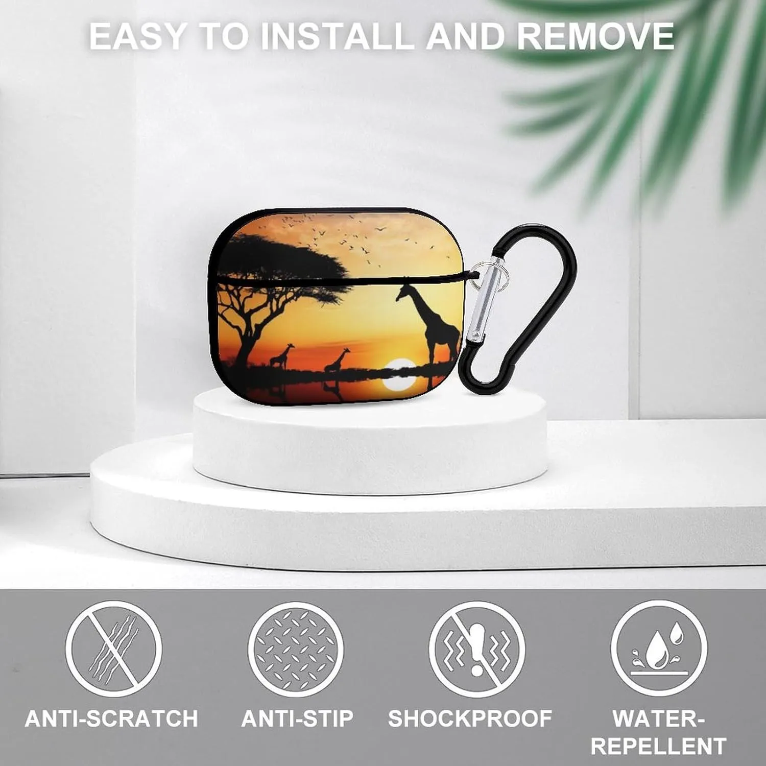 Airpods Pro Case for (2nd/1st Gen), Giraffe Sunset Airpods Pro 2 Cover, Earpods Case with Durable Carabiner, Earbud Cases Supports Wireless Charging Durable and Shockproof