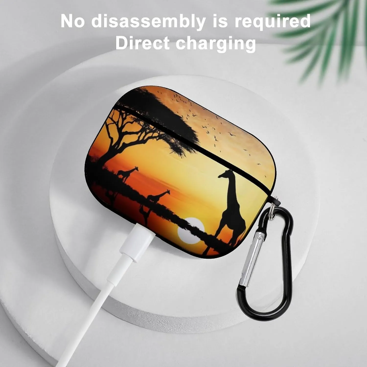 Airpods Pro Case for (2nd/1st Gen), Giraffe Sunset Airpods Pro 2 Cover, Earpods Case with Durable Carabiner, Earbud Cases Supports Wireless Charging Durable and Shockproof