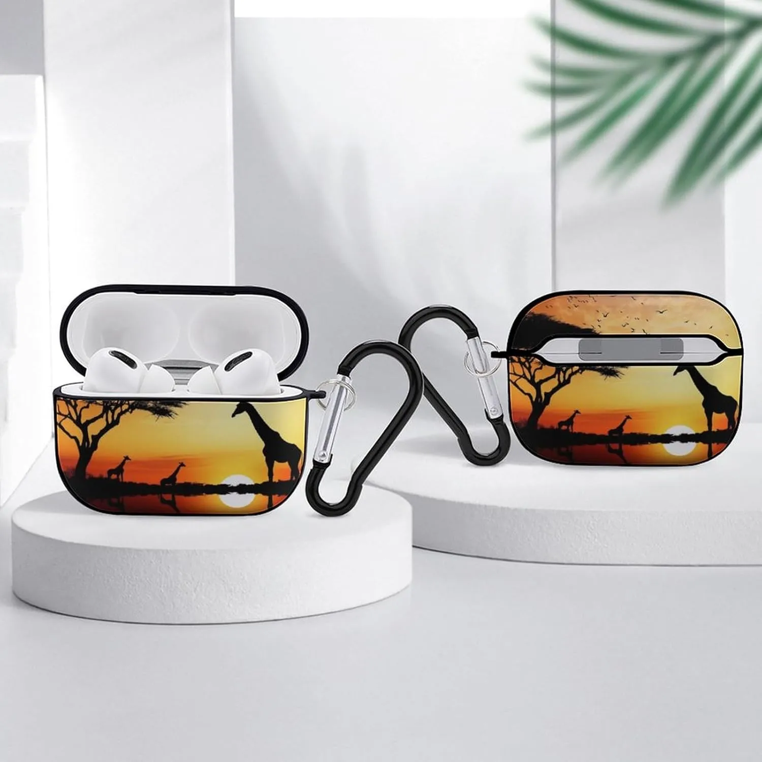 Airpods Pro Case for (2nd/1st Gen), Giraffe Sunset Airpods Pro 2 Cover, Earpods Case with Durable Carabiner, Earbud Cases Supports Wireless Charging Durable and Shockproof