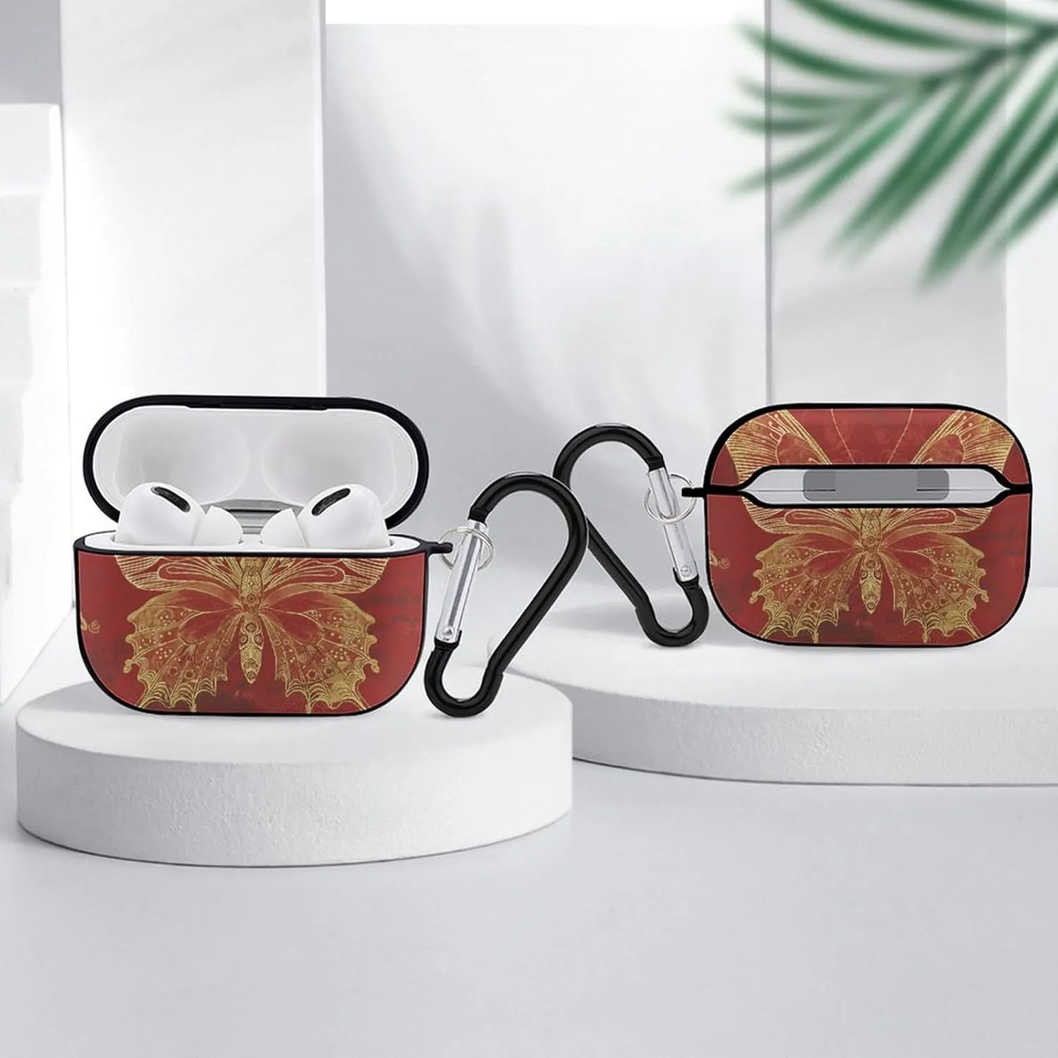 Airpods Pro Case for (2nd/1st Gen), Golden Ornate Butterfly Airpods Pro 2 Cover, Earpods Case with Durable Carabiner, Earbud Cases Supports Wireless Charging Durable and Shockproof
