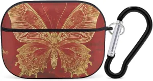 Airpods Pro Case for (2nd/1st Gen), Golden Ornate Butterfly Airpods Pro 2 Cover, Earpods Case with Durable Carabiner, Earbud Cases Supports Wireless Charging Durable and Shockproof