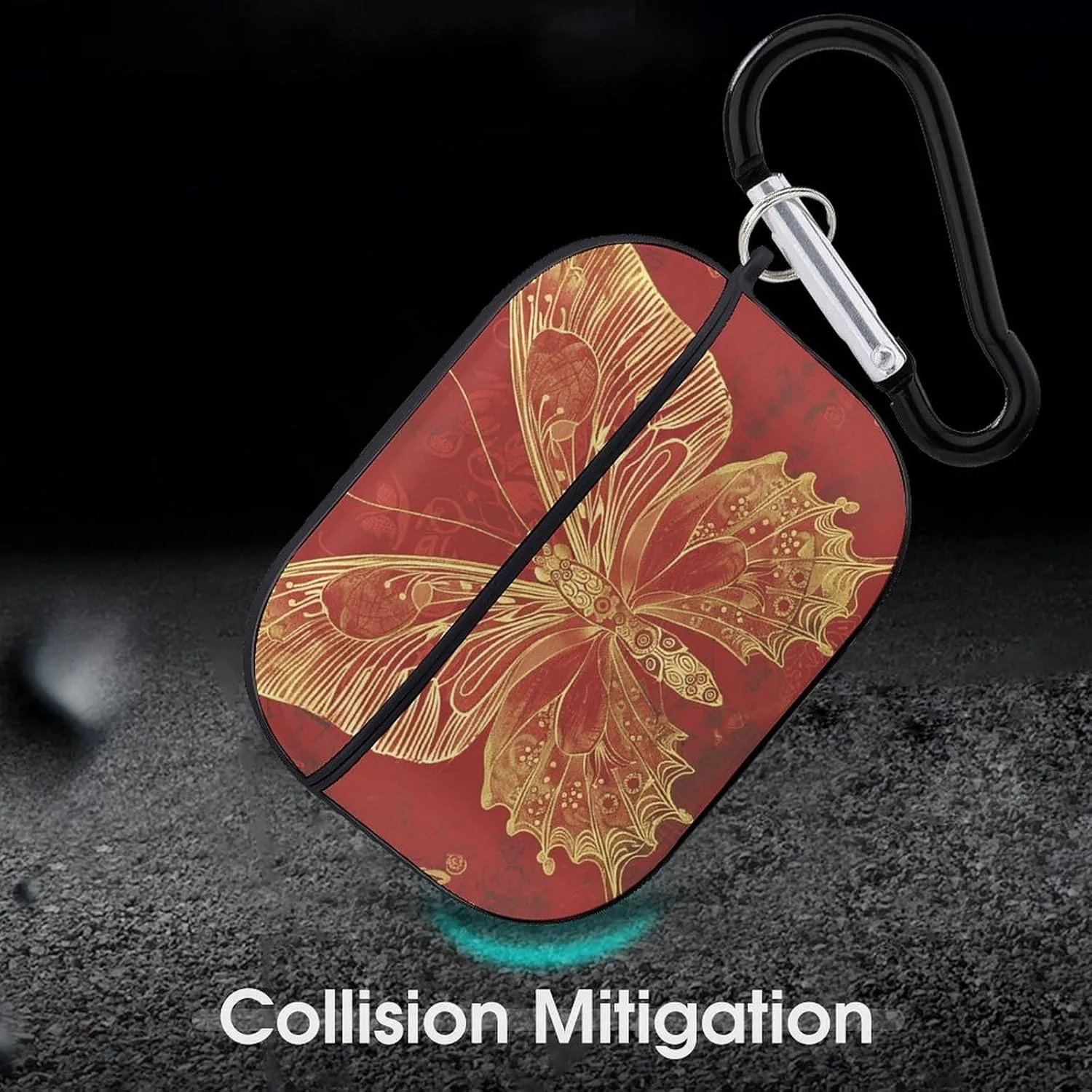 Airpods Pro Case for (2nd/1st Gen), Golden Ornate Butterfly Airpods Pro 2 Cover, Earpods Case with Durable Carabiner, Earbud Cases Supports Wireless Charging Durable and Shockproof