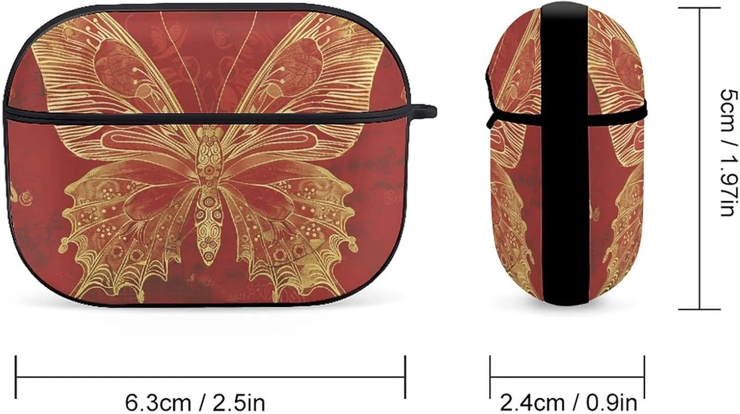 Airpods Pro Case for (2nd/1st Gen), Golden Ornate Butterfly Airpods Pro 2 Cover, Earpods Case with Durable Carabiner, Earbud Cases Supports Wireless Charging Durable and Shockproof