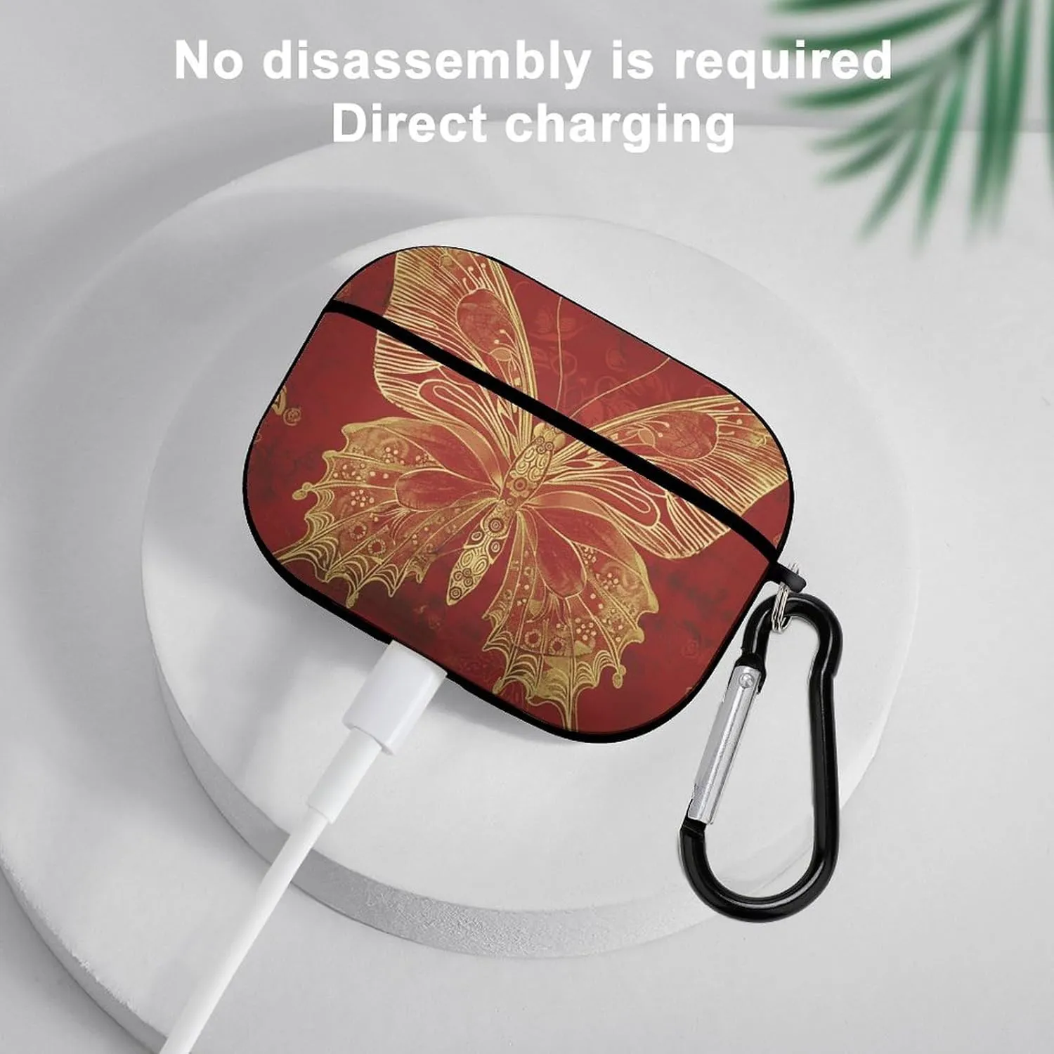 Airpods Pro Case for (2nd/1st Gen), Golden Ornate Butterfly Airpods Pro 2 Cover, Earpods Case with Durable Carabiner, Earbud Cases Supports Wireless Charging Durable and Shockproof