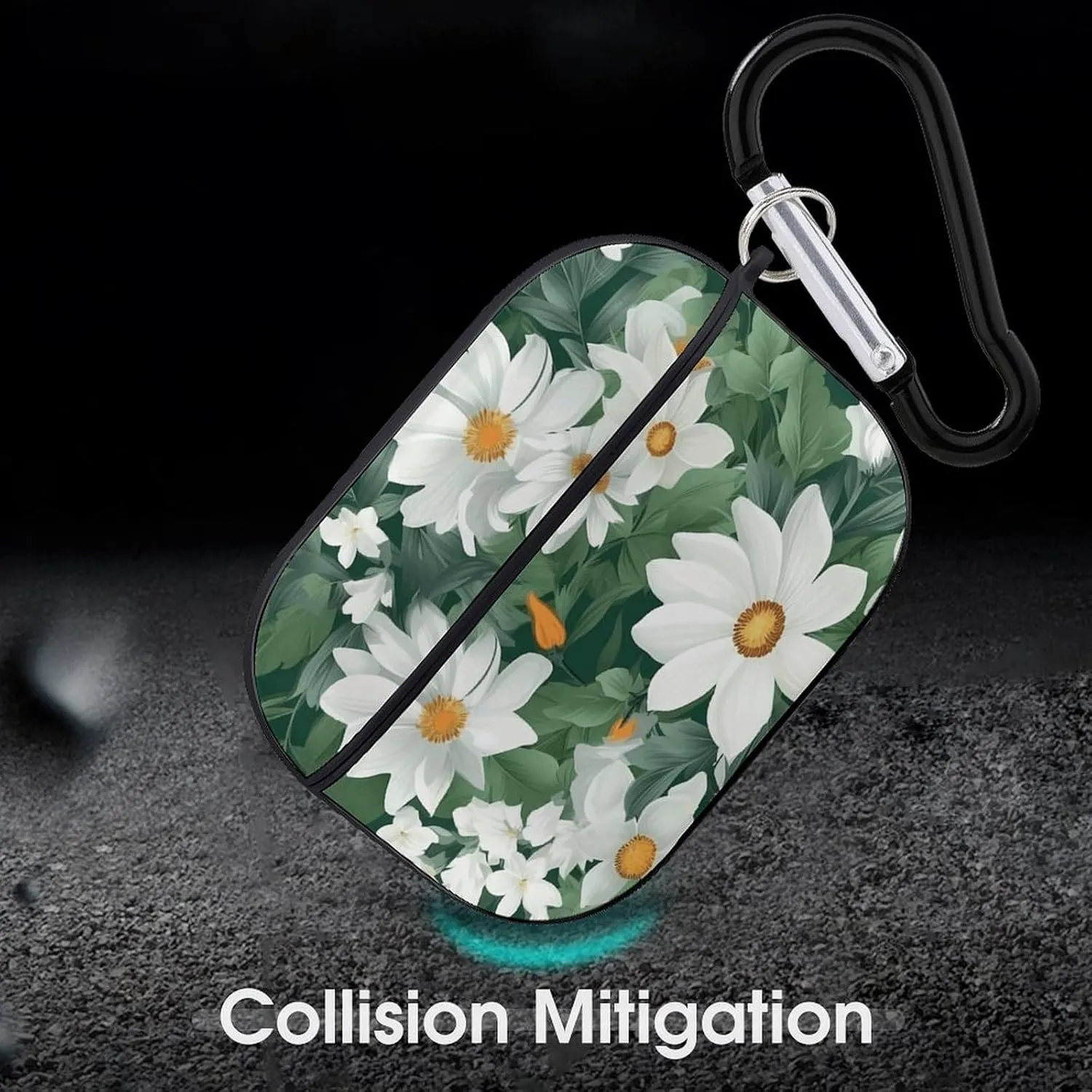 Airpods Pro Case for (2nd/1st Gen), Green Leaves and White Flowers Airpods Pro 2 Cover, Earpods Case with Durable Carabiner, Earbud Cases Supports Wireless Charging Durable and Shockproof