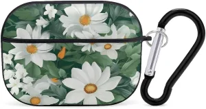 Airpods Pro Case for (2nd/1st Gen), Green Leaves and White Flowers Airpods Pro 2 Cover, Earpods Case with Durable Carabiner, Earbud Cases Supports Wireless Charging Durable and Shockproof