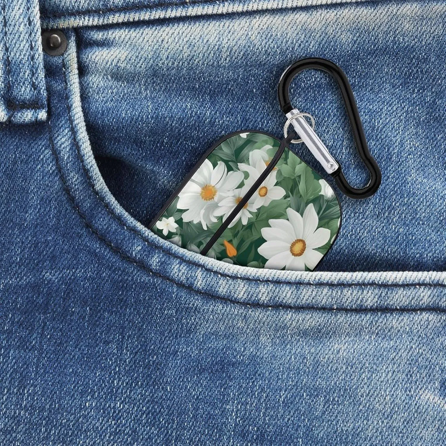 Airpods Pro Case for (2nd/1st Gen), Green Leaves and White Flowers Airpods Pro 2 Cover, Earpods Case with Durable Carabiner, Earbud Cases Supports Wireless Charging Durable and Shockproof