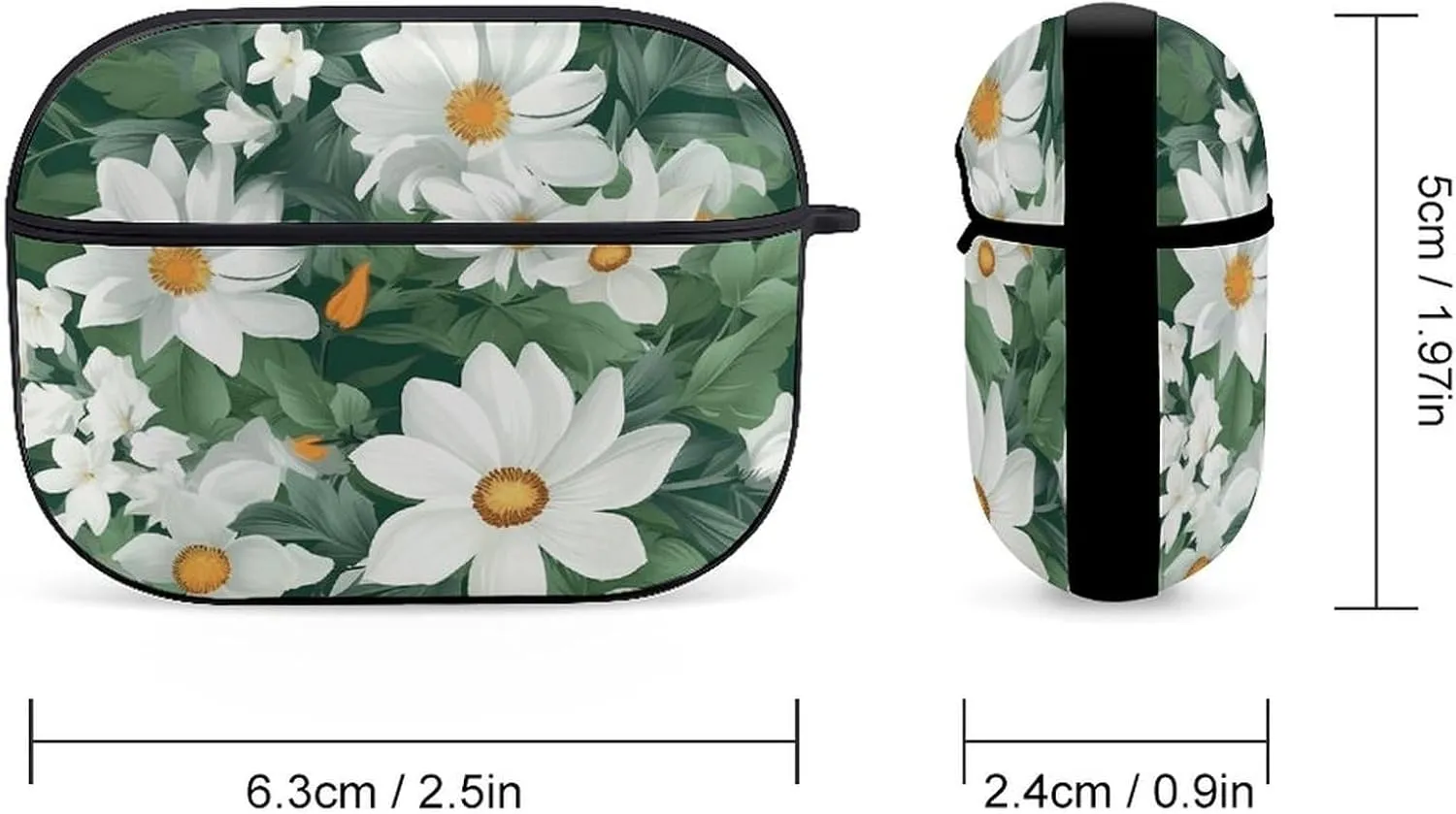 Airpods Pro Case for (2nd/1st Gen), Green Leaves and White Flowers Airpods Pro 2 Cover, Earpods Case with Durable Carabiner, Earbud Cases Supports Wireless Charging Durable and Shockproof