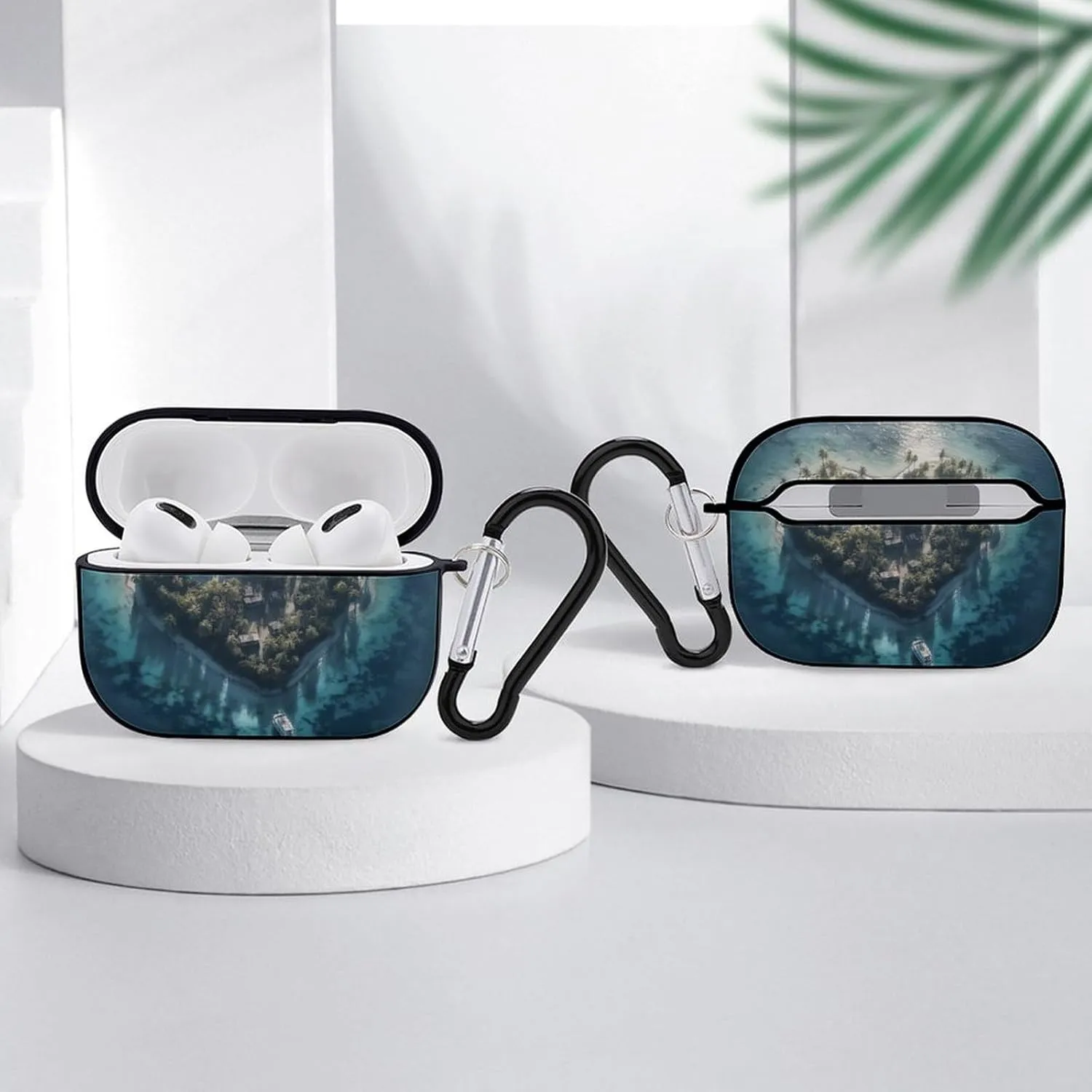 Airpods Pro Case for (2nd/1st Gen), Heart Shaped Island Airpods Pro 2 Cover, Earpods Case with Durable Carabiner, Earbud Cases Supports Wireless Charging Durable and Shockproof