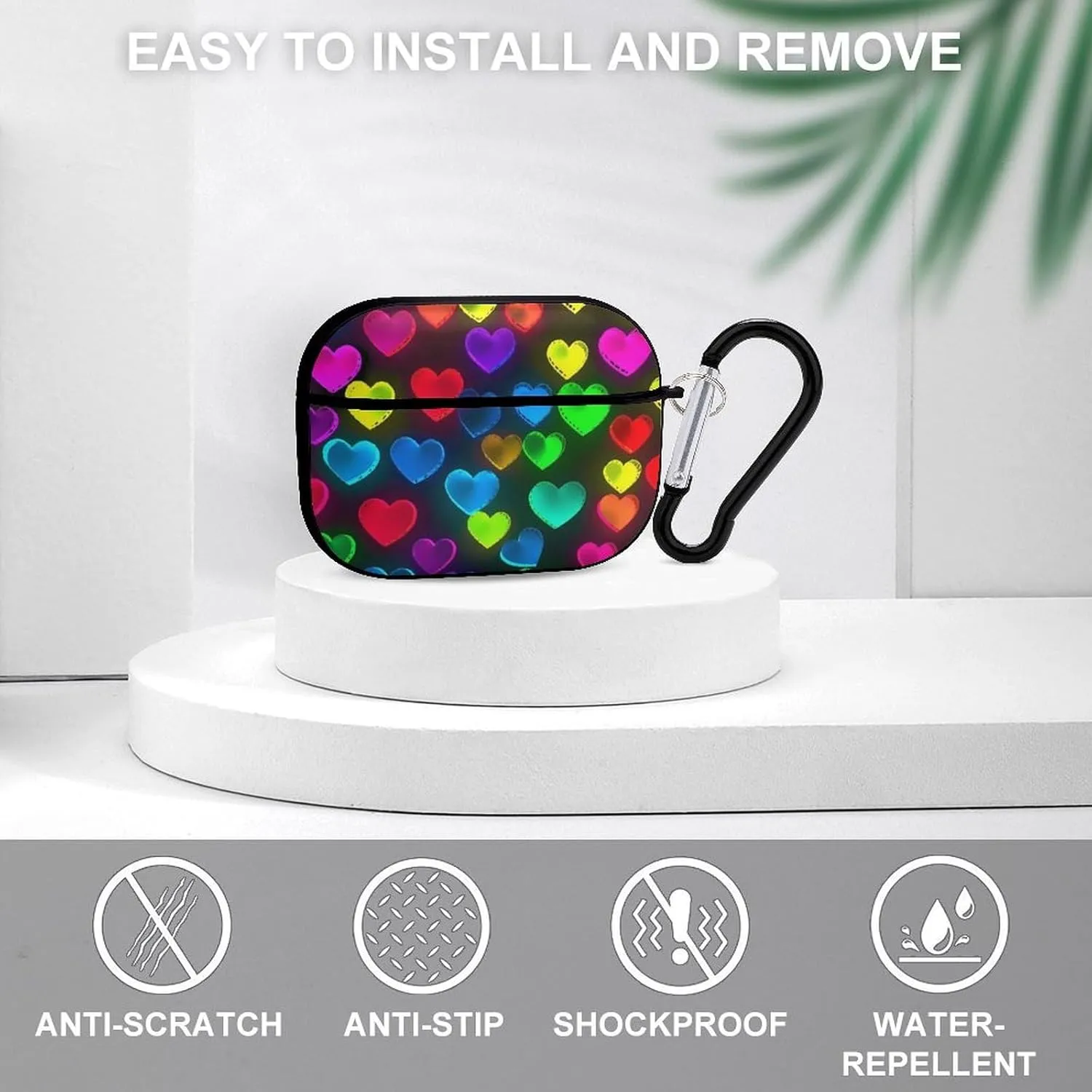 Airpods Pro Case for (2nd/1st Gen), Rainbow Hearts Airpods Pro 2 Cover, Earpods Case with Durable Carabiner, Earbud Cases Supports Wireless Charging Durable and Shockproof