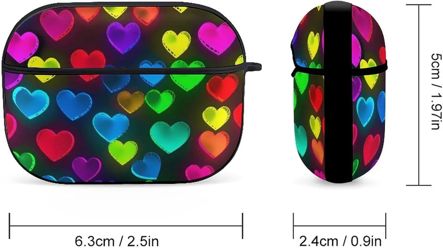 Airpods Pro Case for (2nd/1st Gen), Rainbow Hearts Airpods Pro 2 Cover, Earpods Case with Durable Carabiner, Earbud Cases Supports Wireless Charging Durable and Shockproof