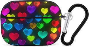 Airpods Pro Case for (2nd/1st Gen), Rainbow Hearts Airpods Pro 2 Cover, Earpods Case with Durable Carabiner, Earbud Cases Supports Wireless Charging Durable and Shockproof