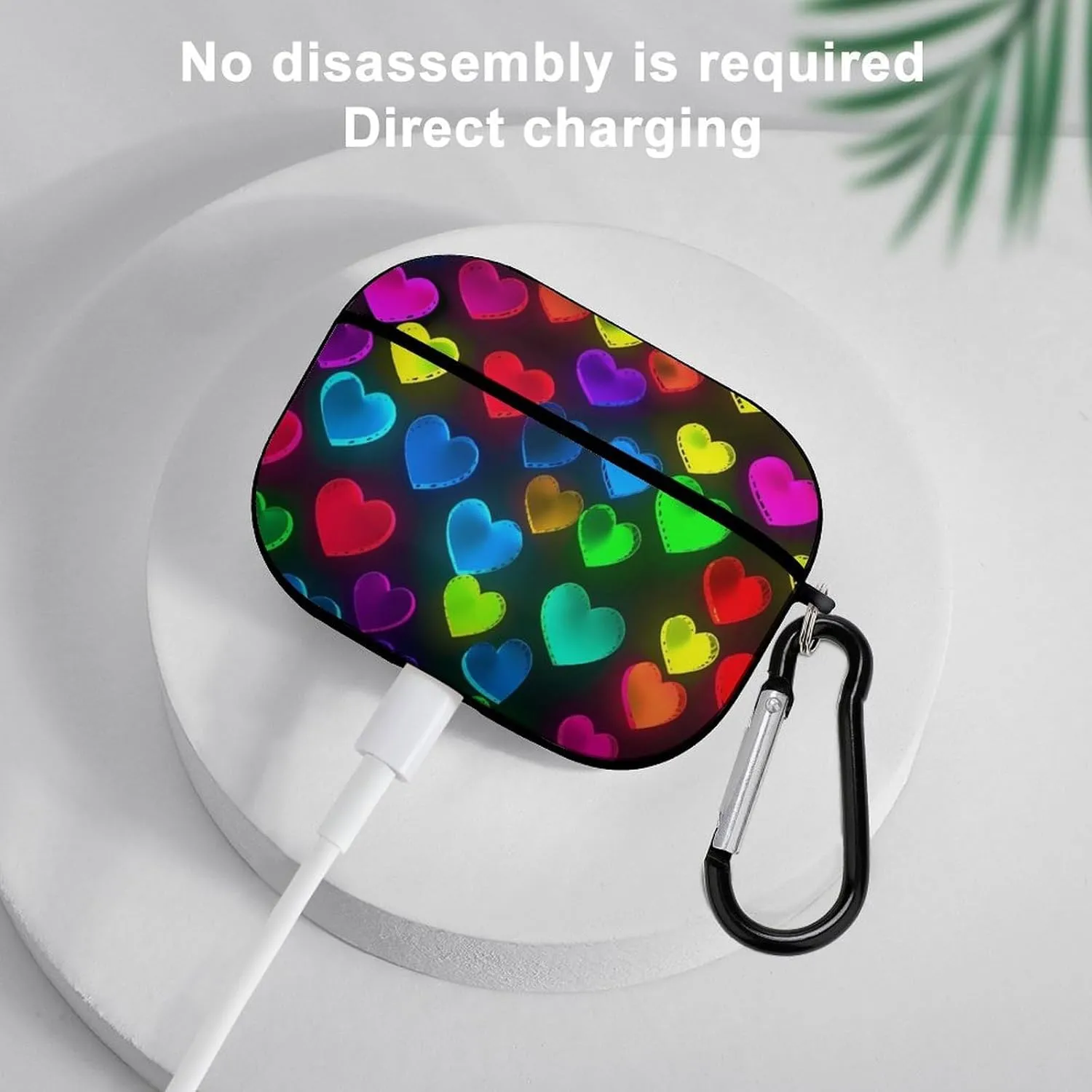 Airpods Pro Case for (2nd/1st Gen), Rainbow Hearts Airpods Pro 2 Cover, Earpods Case with Durable Carabiner, Earbud Cases Supports Wireless Charging Durable and Shockproof