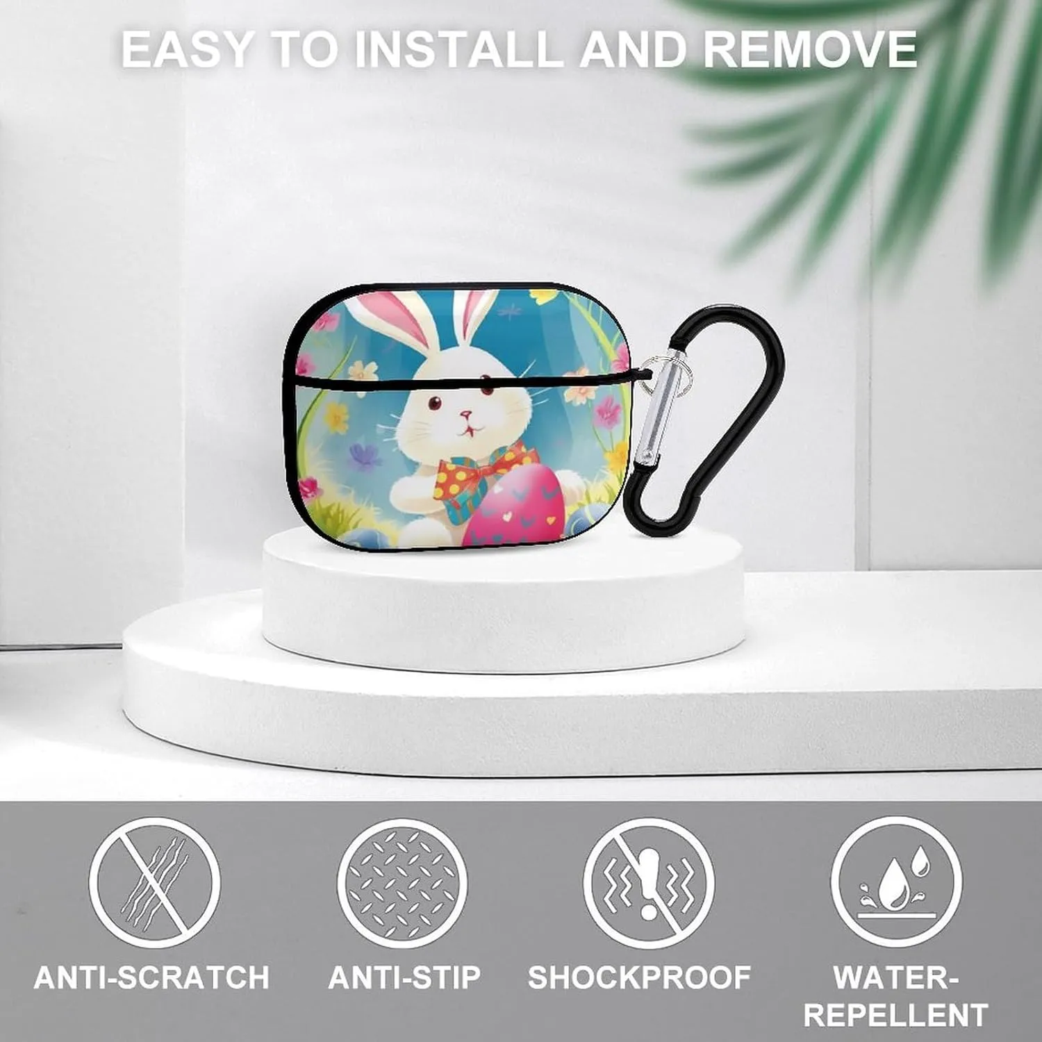 Airpods Pro Case for (2nd/1st Gen), Spring Happy Easter Holiday Airpods Pro 2 Cover, Earpods Case with Durable Carabiner, Earbud Cases Supports Wireless Charging Durable and Shockproof