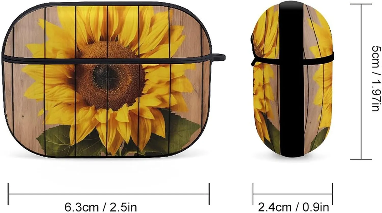 Airpods Pro Case for (2nd/1st Gen), Sunflower with Wood Airpods Pro 2 Cover, Earpods Case with Durable Carabiner, Earbud Cases Supports Wireless Charging Durable and Shockproof