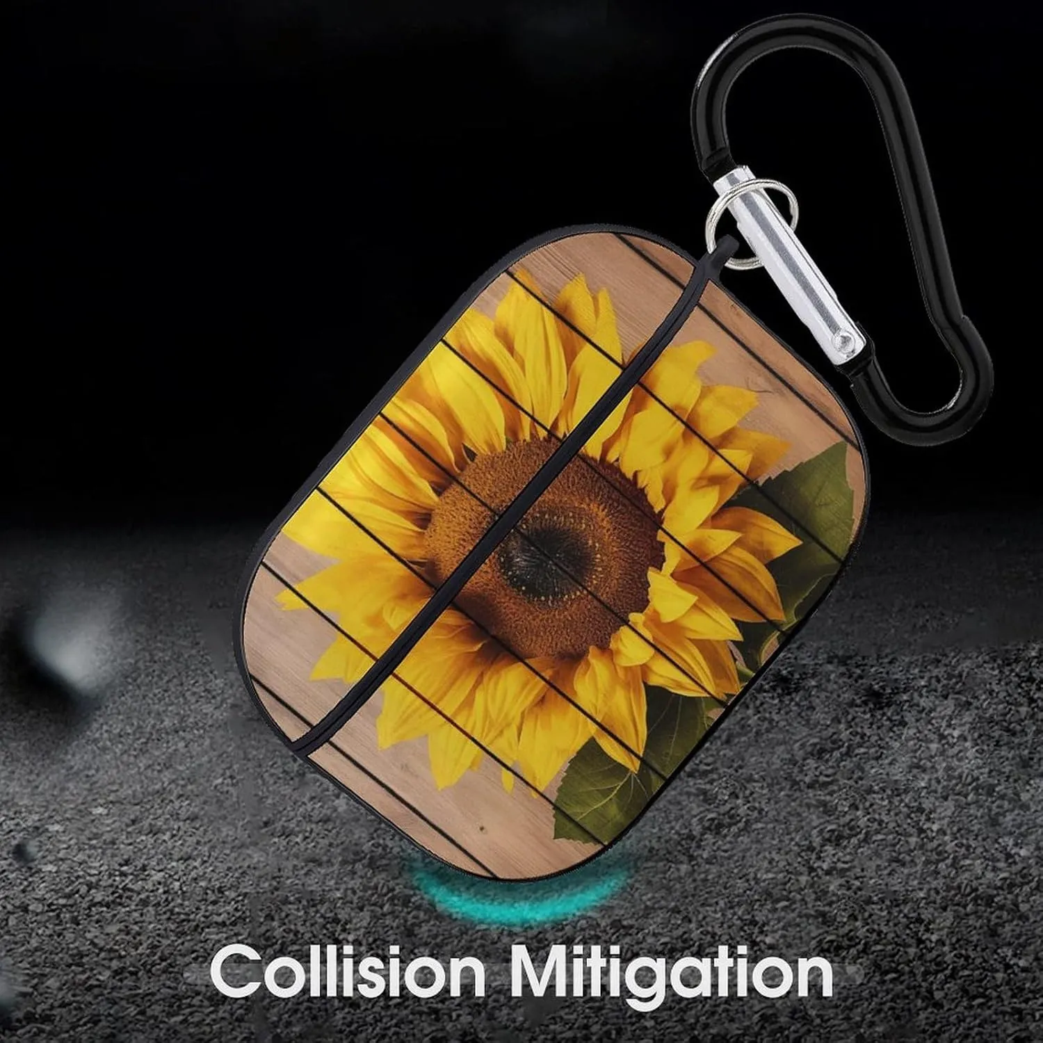 Airpods Pro Case for (2nd/1st Gen), Sunflower with Wood Airpods Pro 2 Cover, Earpods Case with Durable Carabiner, Earbud Cases Supports Wireless Charging Durable and Shockproof
