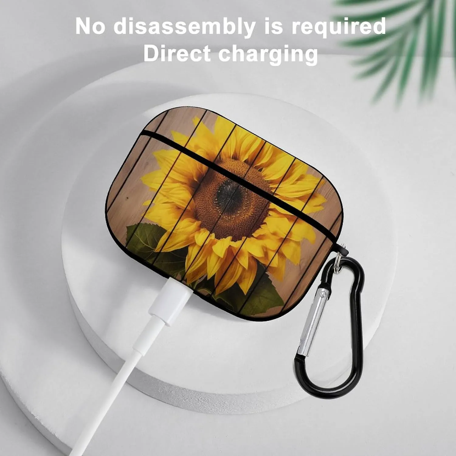 Airpods Pro Case for (2nd/1st Gen), Sunflower with Wood Airpods Pro 2 Cover, Earpods Case with Durable Carabiner, Earbud Cases Supports Wireless Charging Durable and Shockproof