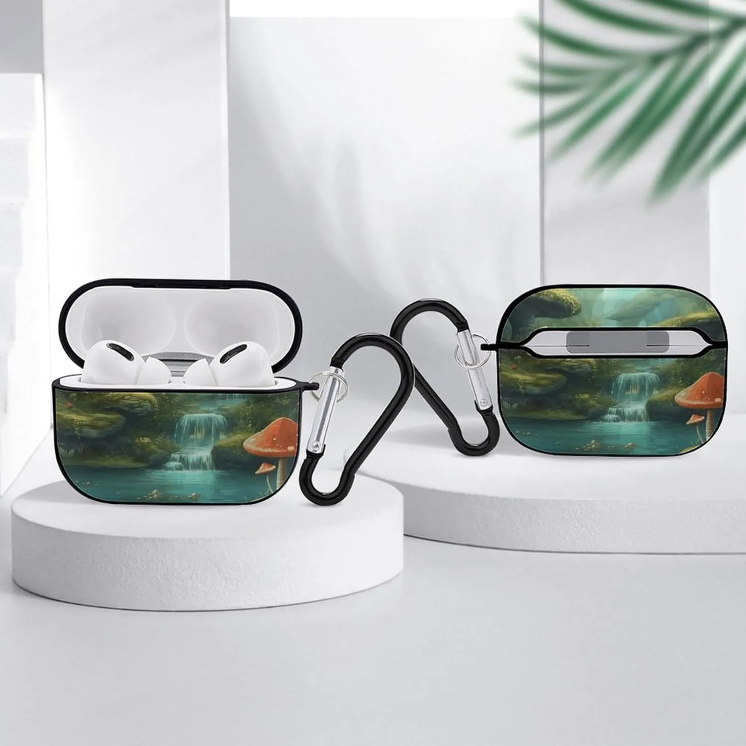 Airpods Pro Case for (2nd/1st Gen), View of Fantasy River Mushroom Airpods Pro 2 Cover, Earpods Case with Durable Carabiner, Earbud Cases Supports Wireless Charging Durable and Shockproof