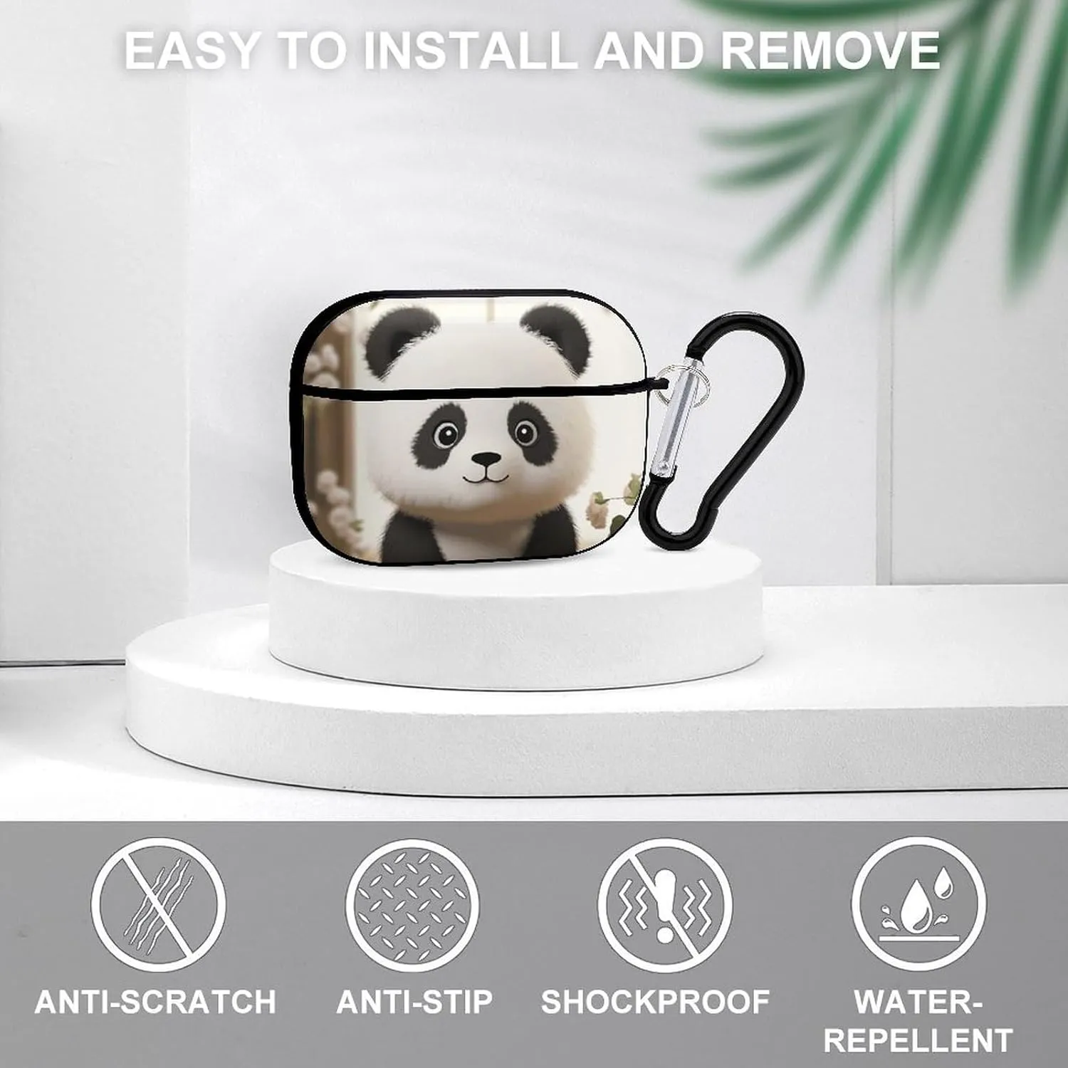 Airpods Pro Case for (2nd/1st Gen), White Panda Airpods Pro 2 Cover, Earpods Case with Durable Carabiner, Earbud Cases Supports Wireless Charging Durable and Shockproof