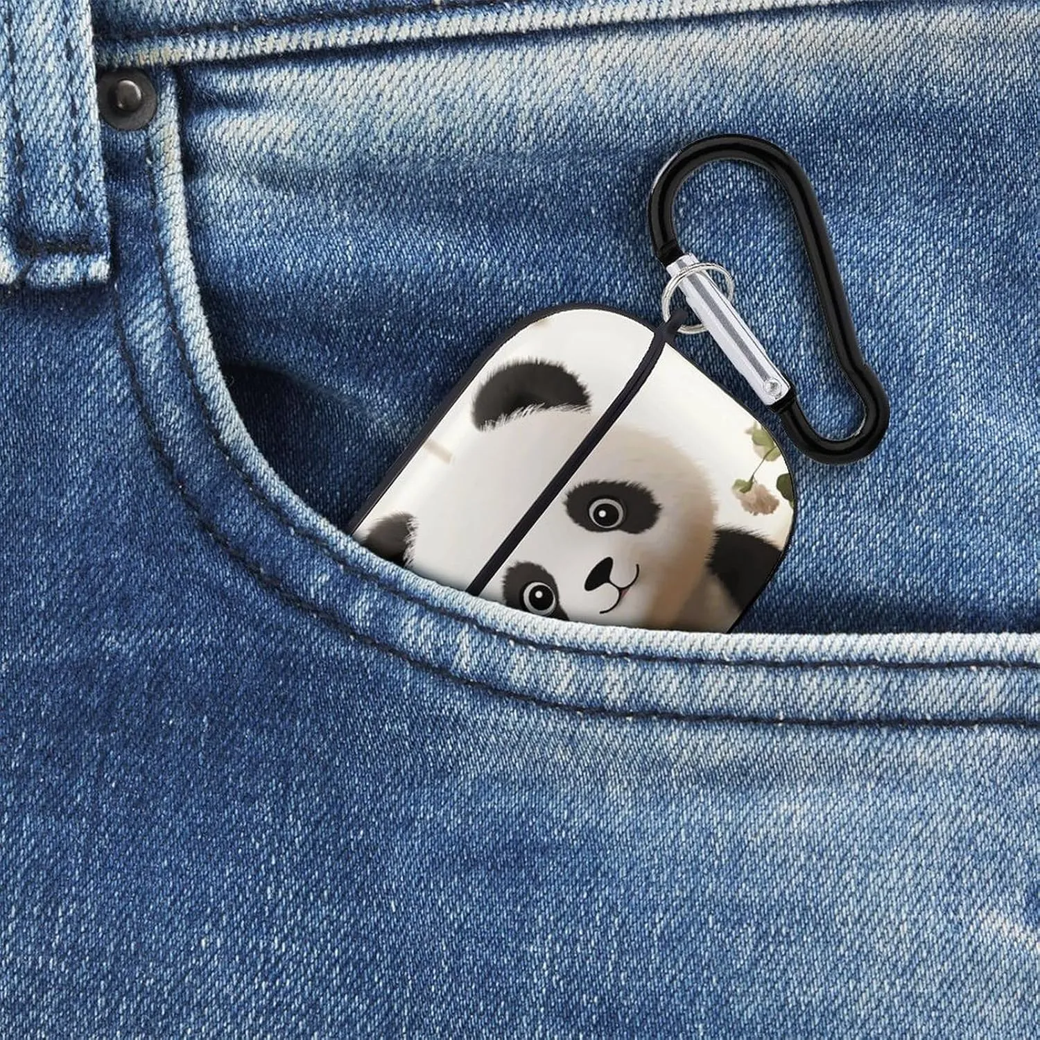 Airpods Pro Case for (2nd/1st Gen), White Panda Airpods Pro 2 Cover, Earpods Case with Durable Carabiner, Earbud Cases Supports Wireless Charging Durable and Shockproof