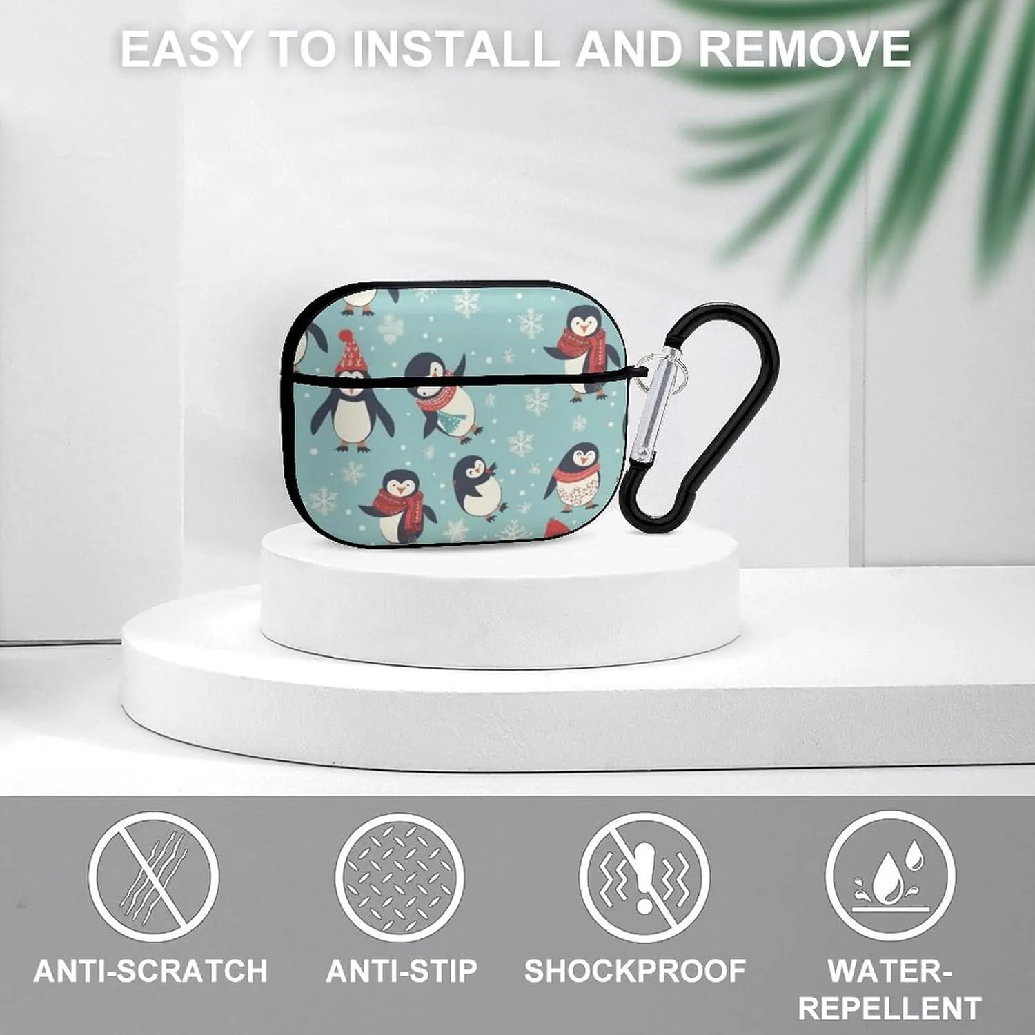Airpods Pro Case for (2nd/1st Gen), Winter Christmas Penguins Airpods Pro 2 Cover, Earpods Case with Durable Carabiner, Earbud Cases Supports Wireless Charging Durable and Shockproof