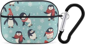 Airpods Pro Case for (2nd/1st Gen), Winter Christmas Penguins Airpods Pro 2 Cover, Earpods Case with Durable Carabiner, Earbud Cases Supports Wireless Charging Durable and Shockproof