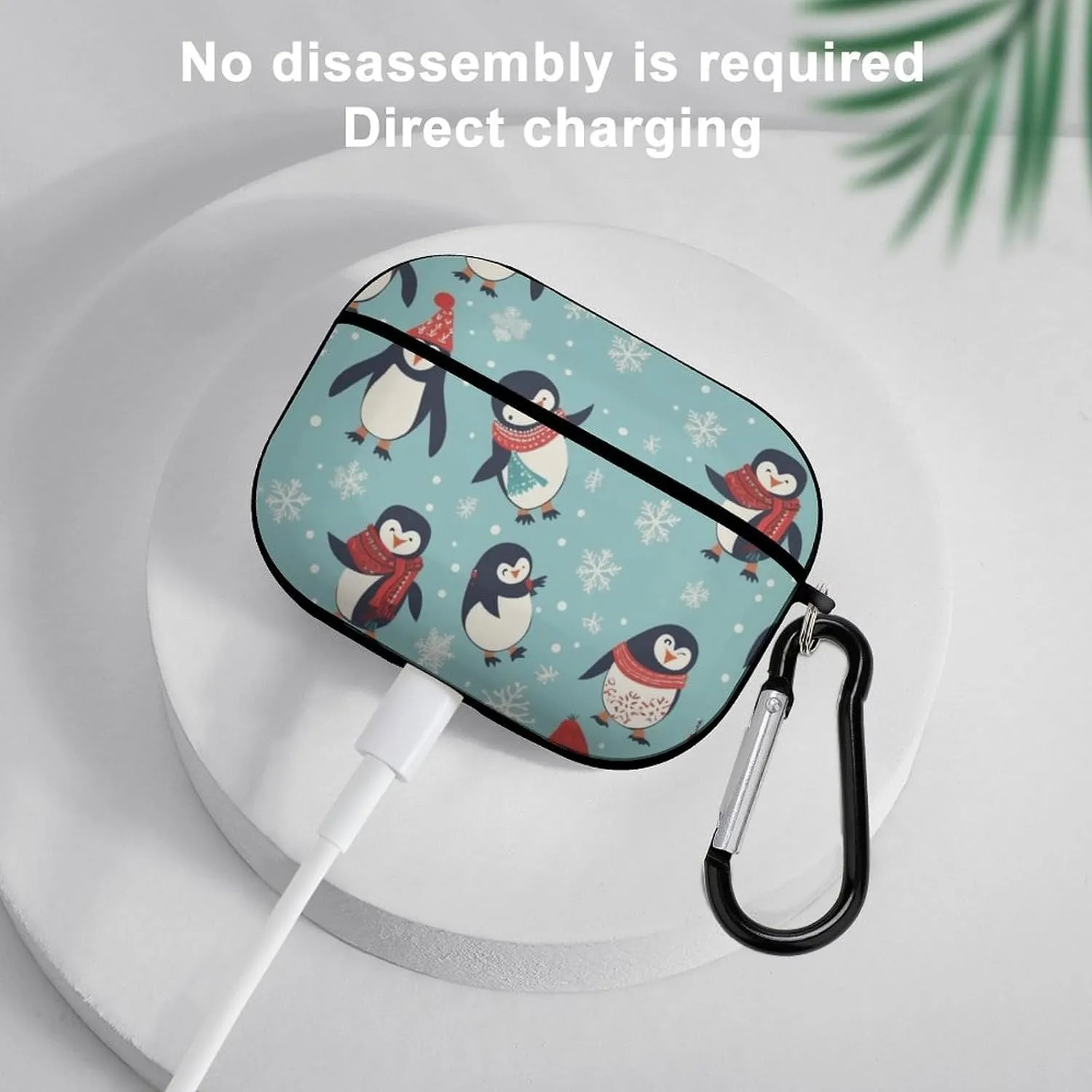 Airpods Pro Case for (2nd/1st Gen), Winter Christmas Penguins Airpods Pro 2 Cover, Earpods Case with Durable Carabiner, Earbud Cases Supports Wireless Charging Durable and Shockproof