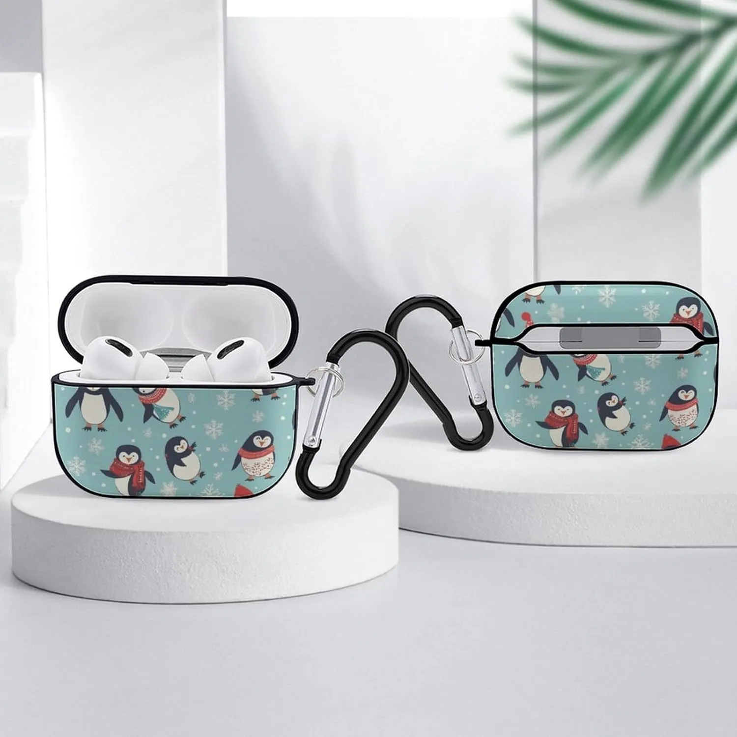 Airpods Pro Case for (2nd/1st Gen), Winter Christmas Penguins Airpods Pro 2 Cover, Earpods Case with Durable Carabiner, Earbud Cases Supports Wireless Charging Durable and Shockproof