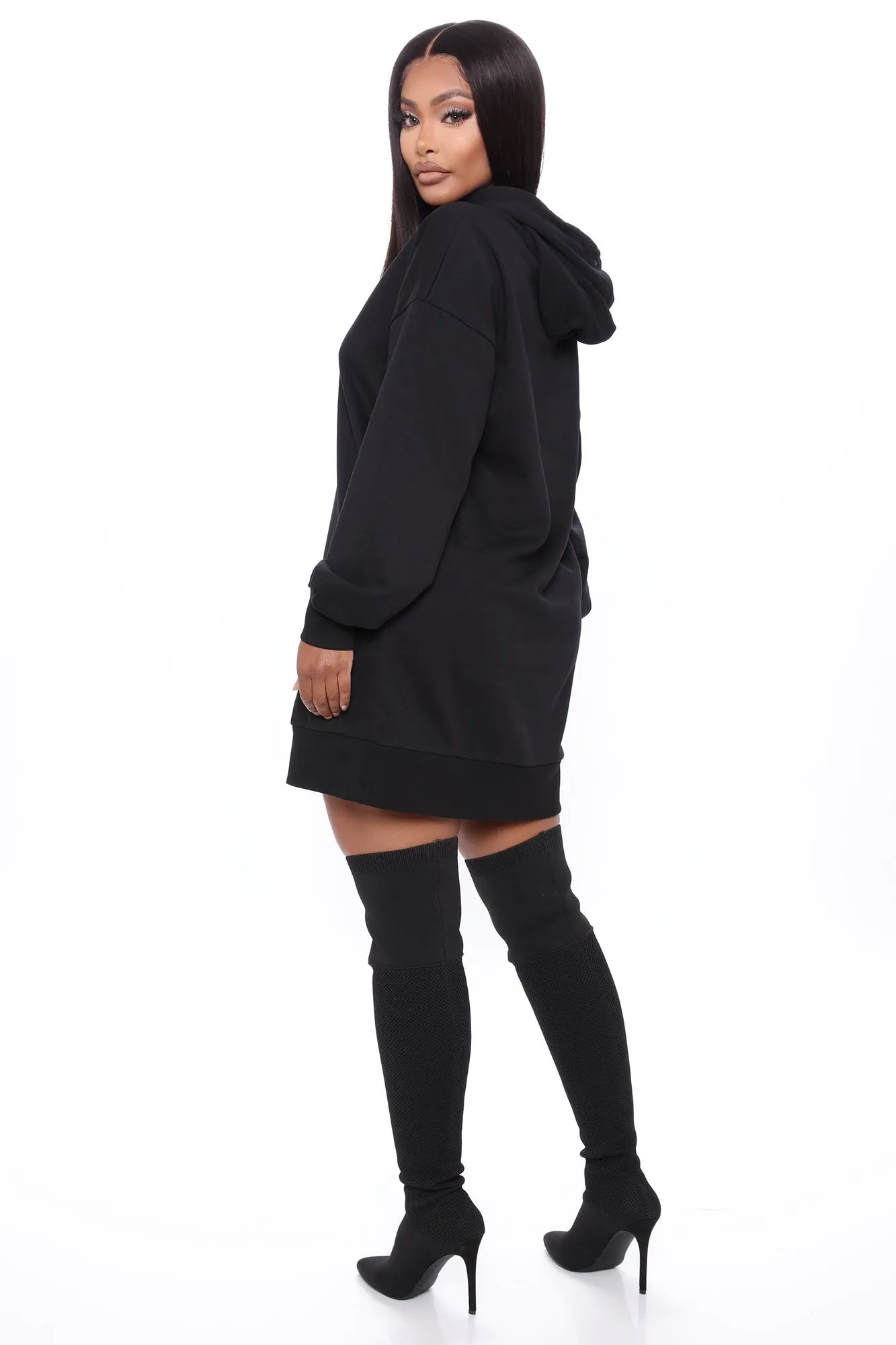 All Fur You Sweatshirt Dress - Black