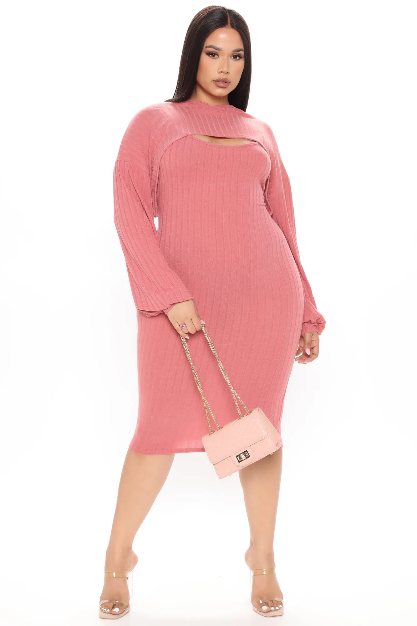 All In My Head Hooded Midi Dress Set - Rose