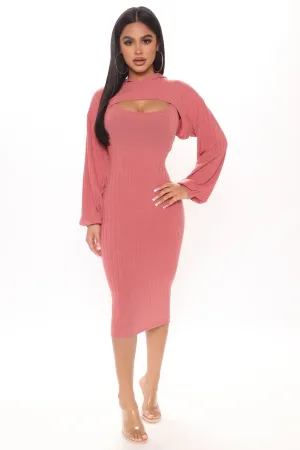 All In My Head Hooded Midi Dress Set - Rose