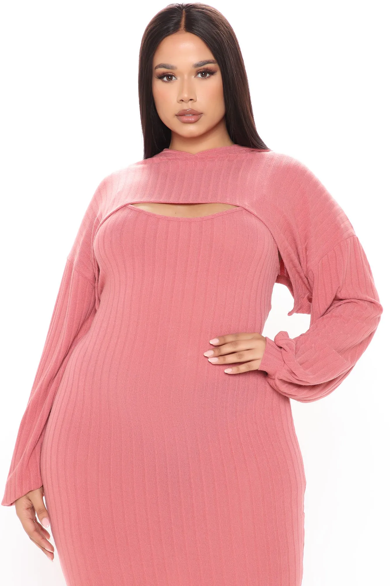 All In My Head Hooded Midi Dress Set - Rose