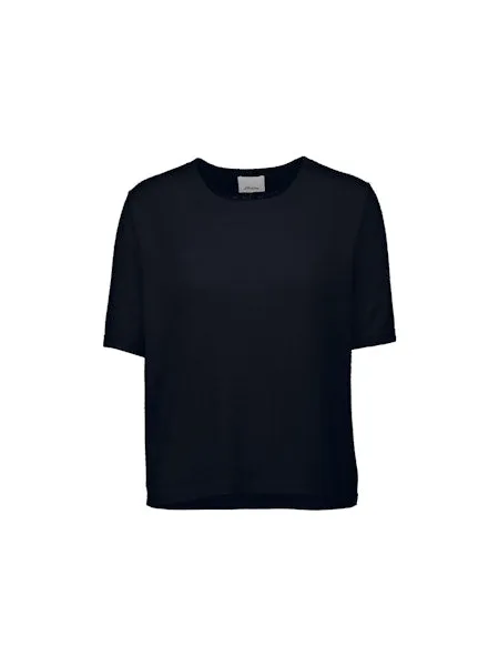 Allude Short Sleeve Cashmere Jumper in Navy
