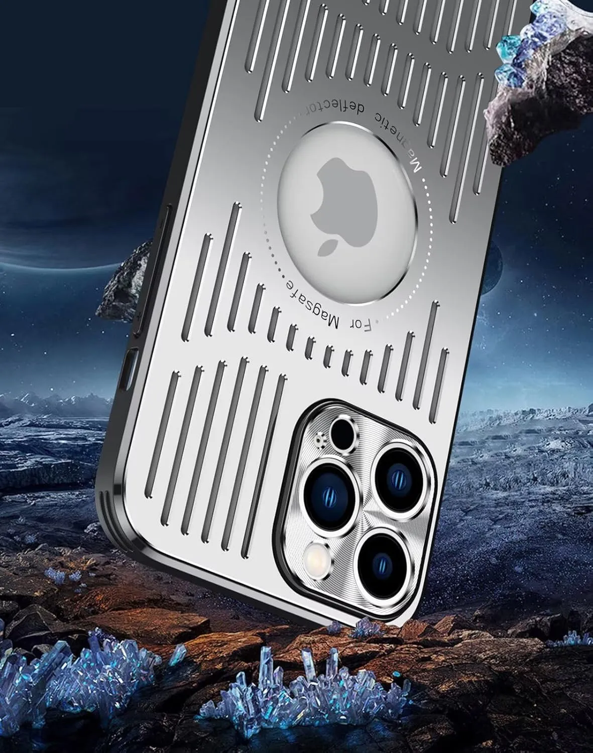 Aluminum Metal Back Plate Phone Case for iPhone 13 Pro Max,Hollow Heat Dissipation Structure   TPU Protection Beautiful Durable and Wear-Resistant 6.7" Silver