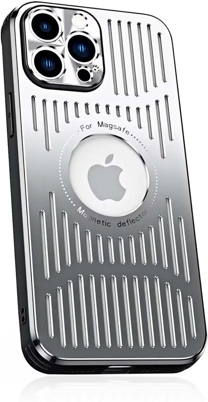 Aluminum Metal Back Plate Phone Case for iPhone 13 Pro Max,Hollow Heat Dissipation Structure   TPU Protection Beautiful Durable and Wear-Resistant 6.7" Silver